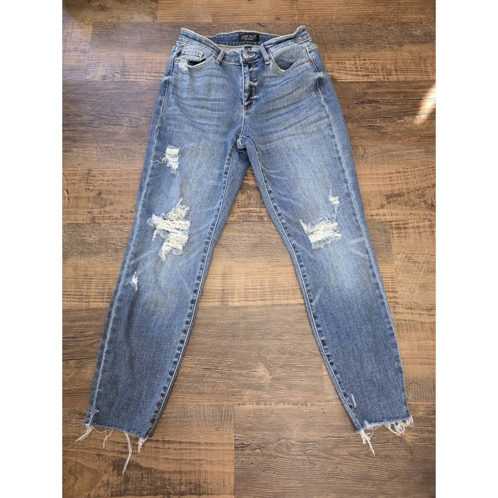 Judy Blue Jeans Womens 1/25 Blue Skinny Relaxed Fit Distressed Frayed Hem Denim